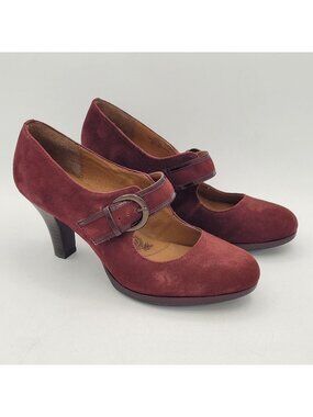 Sofft Miranda Burgundy Suede Mary Jane Pumps Women's Size 7.5